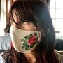 Linen Face Mask With Rose Embroidery And Red Tassel, thumbnail 1 of 4