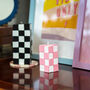 Chunky Pillar Candle In Pink Check, thumbnail 2 of 5