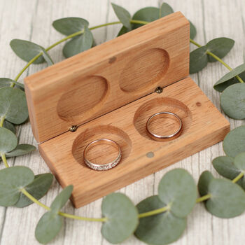 Personalised Classic Script Wedding Oak Wooden Double Ring Box, 3 of 3