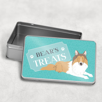 Personalised Border Collie Dog Treat Tin Black Or Tan, 2 of 2