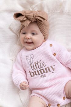 Little Bunny Embroidered Personalised New Baby Romper Three Colours Available, 4 of 12