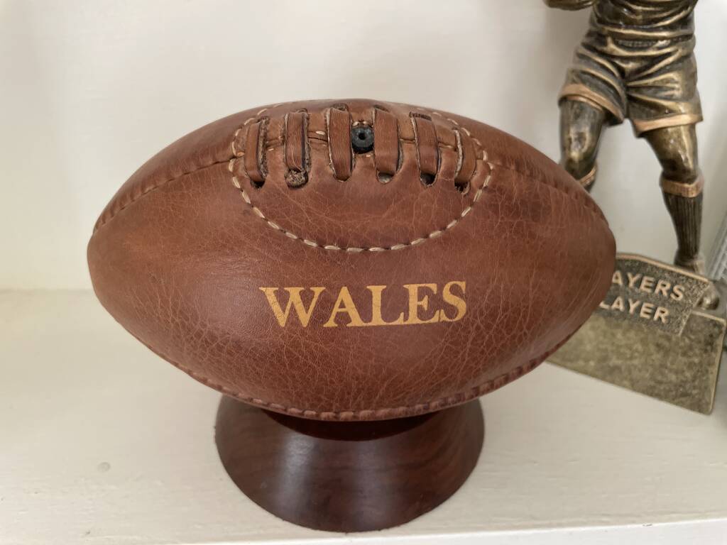 Mini Wales Leather Rugby Ball With Stand, 1 of 5