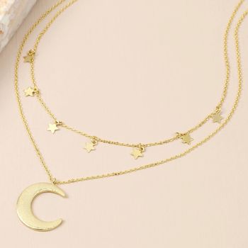 Gold Plated Double Layer Stars And Moon Necklace, 2 of 4
