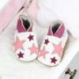 Dotty Fish Pink Twinkle Soft Leather Baby Shoes With Barefoot Soles, thumbnail 1 of 11