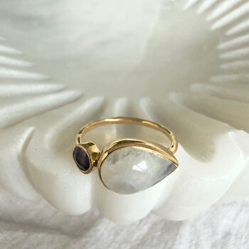 Aurora Rainbow Moonstone And Iolite Ring, 3 of 7