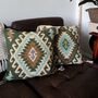 Turkish Kilim Green Diamond Cushion, thumbnail 1 of 11