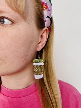 Coffee Cup Glitter Earrings / Caffeine Addict Earrings / Barista Appreciation Gift, 5 of 5