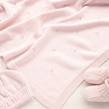 Toffee Moon Pale Pink Baby Blanket With Hat And Mittens, 6 of 12