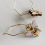 Bee Charm Gold Plated Hexagonal Hoop Earrings, thumbnail 3 of 7