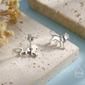Sterling Silver Lion Stud Earrings, 4 of 12
