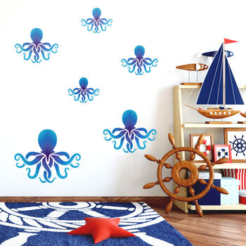 Reusable Plastic Stencils Five Octopus With Brushes, 3 of 5