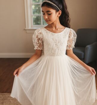 Josephine In Ivory White Flower Girl Or Communion Dress, 6 of 7