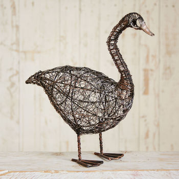 Handcrafted Guska Wire Standing Duck Garden Ornament, 4 of 7