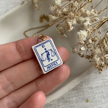 Ceramic Justice Tarot Card Tiny Clay Charm Necklace, 8 of 8