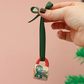 Hand Painted Mini Ceramic Mug Christmas Ornament, 3 of 6