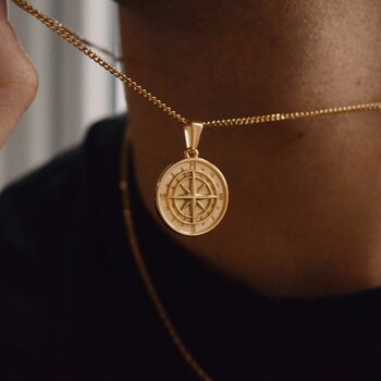Men 18 K Gold Pendant Compass Pendant Gift, 4 of 5