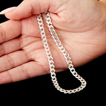 Mens Sterling Silver Flat Curb Chain Necklace, 5 of 8