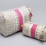 Sankari Stripe Pattern Cotton Washbag In Grey / Pink, thumbnail 10 of 12