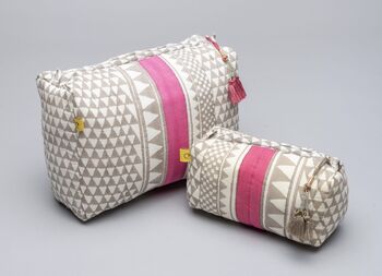Sankari Stripe Pattern Cotton Washbag In Grey / Pink, 10 of 12
