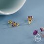 Pansy Enamel Stud Earrings In Sterling Silver, thumbnail 5 of 11