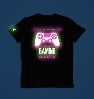 Gamer Personalised Glow In The Dark T Shirt, 5 of 6