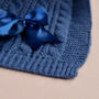 Personalise Steel Blue Knitted Blanket With Bow, thumbnail 9 of 9