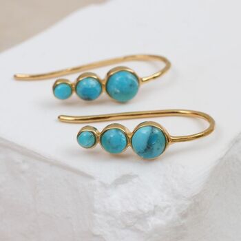 18ct Gold Plated Triple Turquoise Hook Earrings, 2 of 5