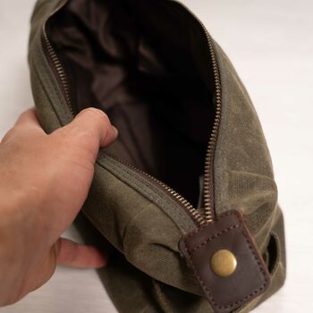 Personalised Initial Men's Waxed Cotton Canvas Wash Bag, 2 of 5