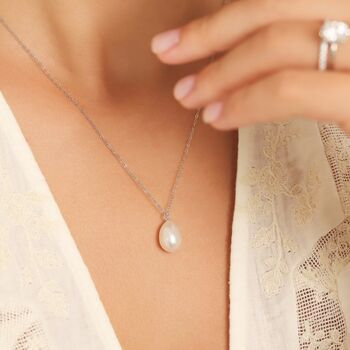 Large Pearl Pendant Necklace In Sterling Silver And Gold Vermeil, 4 of 11