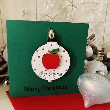 Personalised Christmas Card Wooden Teacher Decoration, 5 of 5