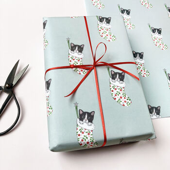 Black And White Cat Christmas Wrapping Paper, 2 of 3