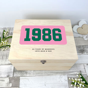 Personalised Year Milestone Wooden Memory Box 18th, 21st, 50th Birthday And Anniversary Gift, 12 of 12