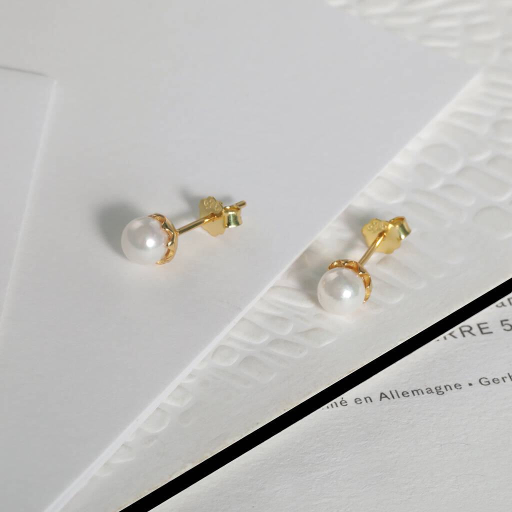 Pearl Gold Plated Stud Earrings By Holly Blake