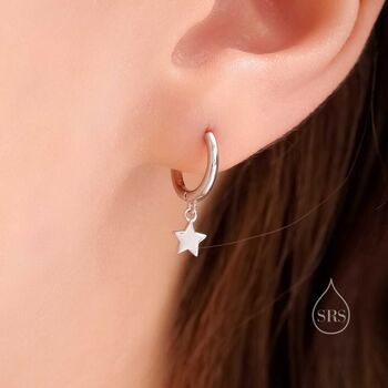 Sterling Silver Moon And Star Dangle Hoop Earrings, 9 of 12