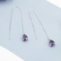 Sterling Silver Amethyst Purple Droplet Threader Earrings, thumbnail 1 of 12