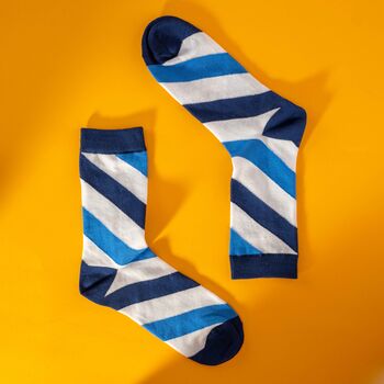 Blue And White Striped Men's Egyptian Cotton Socks, 2 of 4