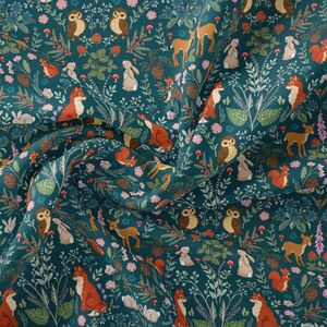 Midnight Forest Teal Organic Cotton Fabric By Belle & Boo