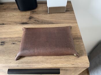 Personalised Rectangle Spanish Brown Leather Desk Tray, 7 of 12