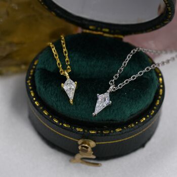 Sterling Silver Extra Tiny Rhombus Kite Cz Necklace, 3 of 12