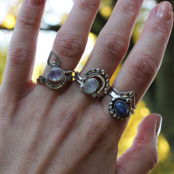 Hava And Larue. Stacked Sterling Silver Moonstone Rings, 5 of 5