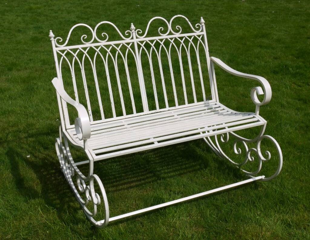 Vintage White Rocking Chair Bench Patio Seating, 1 of 3