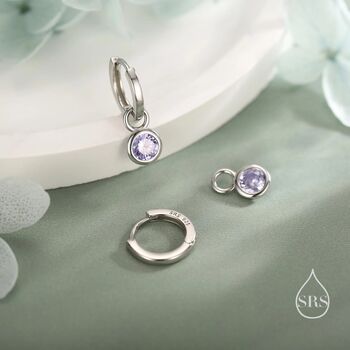Sterling Silver June Birthstone Alexandrite Crystal Drop Hoop Earrings, 4 of 11