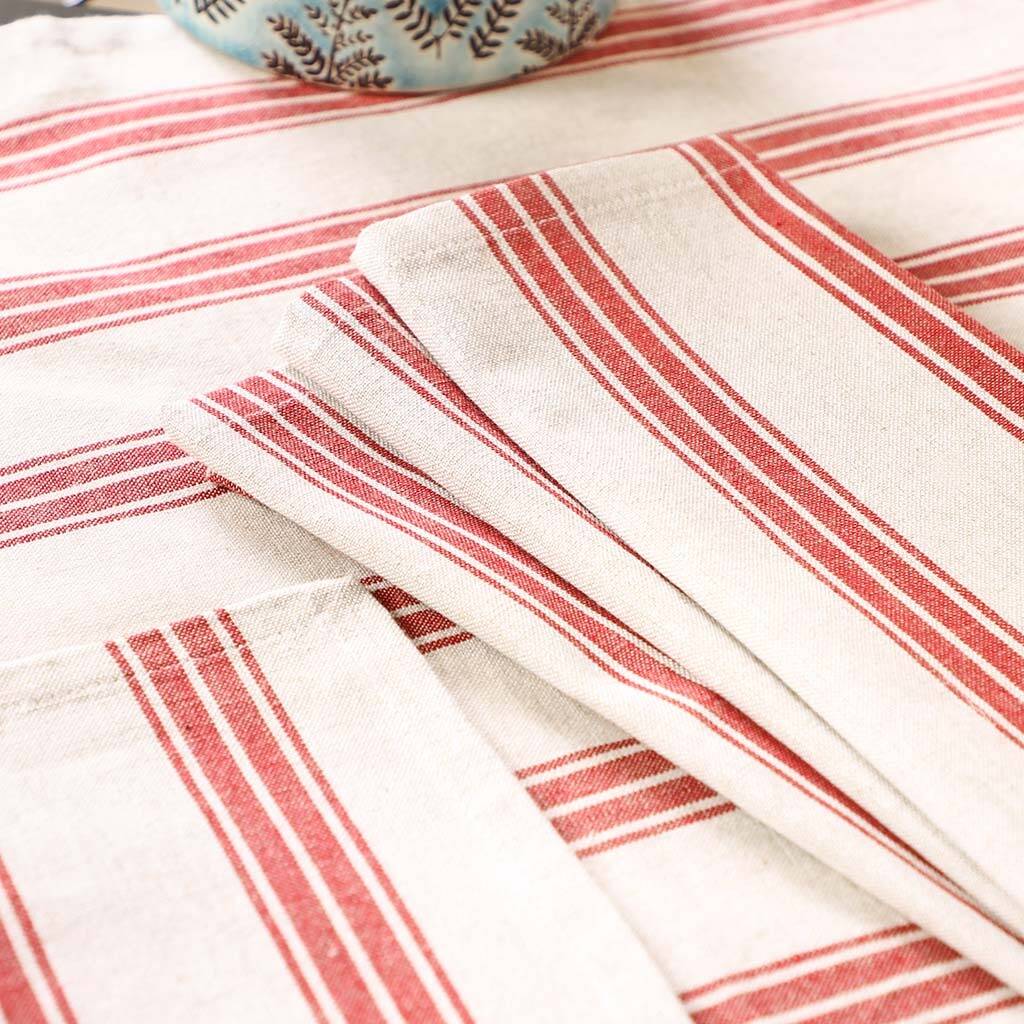 Four French Country Style Red Stripe Cotton Placemats By Dibor