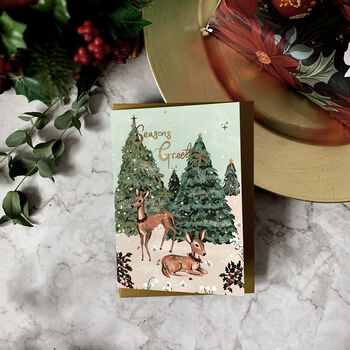 'Seasons Greetings' Deer Scene Charity Christmas Card, 4 of 5