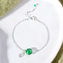 Sterling Silver Birthstone And Initial Leaf Bracelet, thumbnail 1 of 8