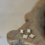 White Twin Clover Earring In 18 K Gold Plate, thumbnail 3 of 4