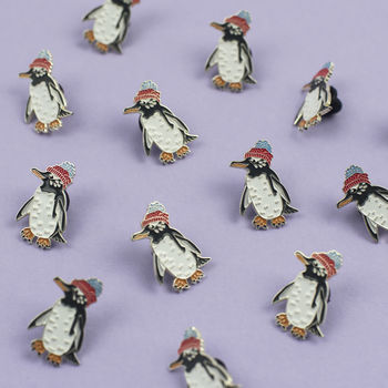 Penguin In A Bobble Hat Enamel Pin Badge, 3 of 3