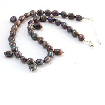Heathered Peacock Silver Pearl Necklace, 6 of 10