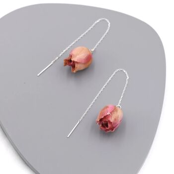 Real Rose Flower Threader Earrings In Sterling Silver, 7 of 10