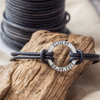 Father's Day Personalised Leather Bracelet Navy, 5 of 8